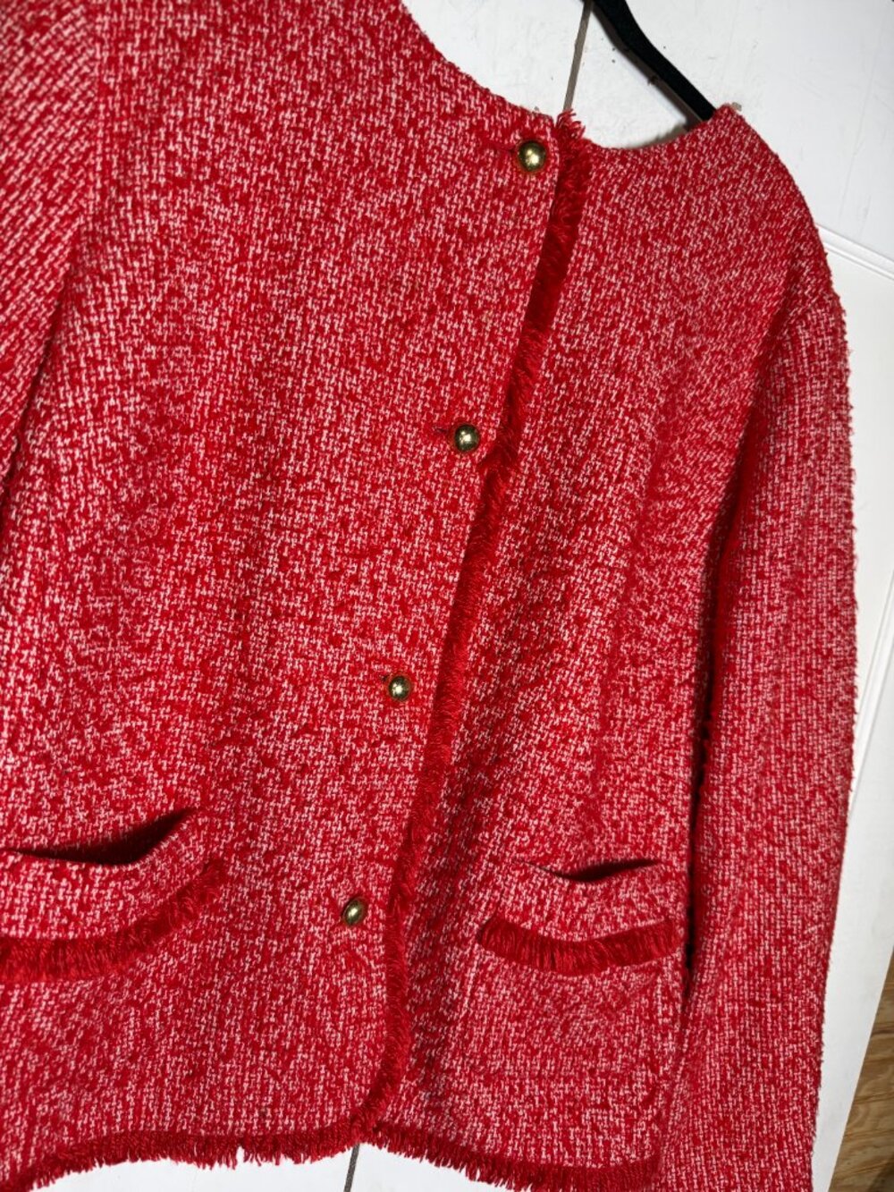 Talbots Tweed Fringed BlazerJacket White and Blue Wool Size 24W Gold Buttons - Picture 3 of 10